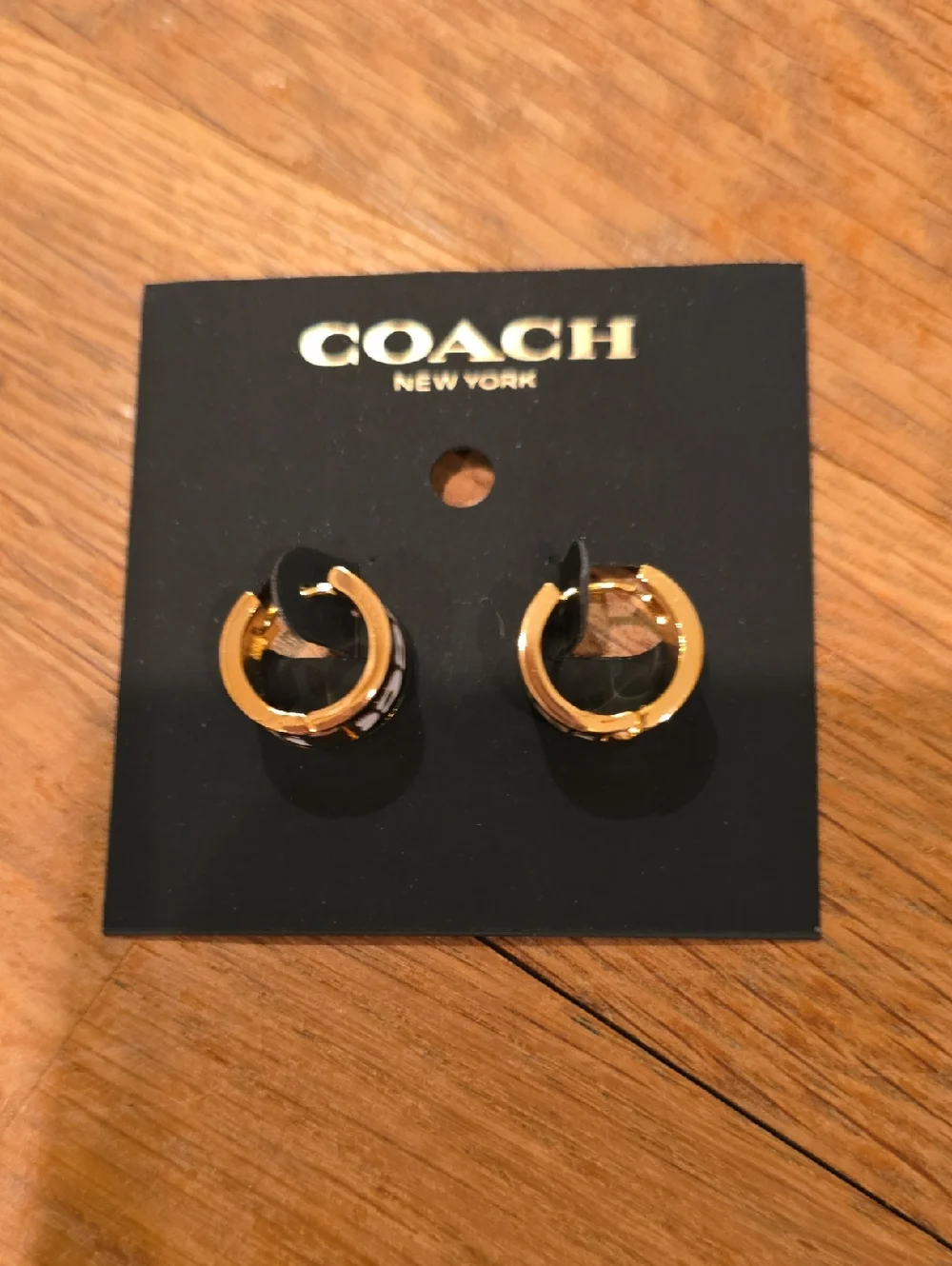 Coach Gold Tone Earrings with Black Enamel Accent & Dustbag - Picture 2 of 5